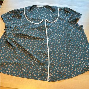 4X ModCloth Jessy B Peter Pan collar cherry print button down shirt sleeve shirt